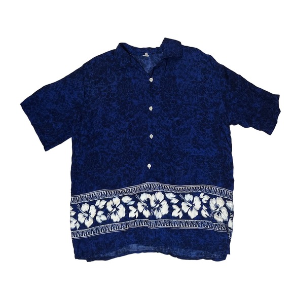 7th Ray Other - XL Mens Hawaiian Shirt Floral Print Button Up Short Sleeve Blue Rayon